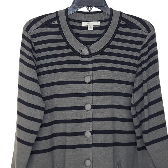 Liz Claiborne Gray and Black Striped Button-Front Long Cardigan Sweater Size XL - Picture 3 of 7